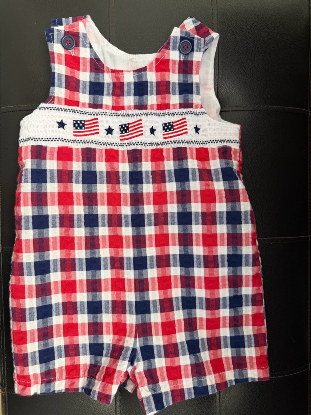 🇺🇸Goodlad Red, Navy & White Plaid Infant Romper 18month